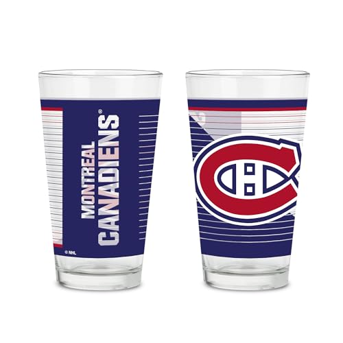 Rico Industries NHL Hockey Montreal Canadiens 16 oz Pint Glasses with Digitally Printed Logo, Set of 2 Classic Drinking Glasses, for Fans, Dishwasher Safe