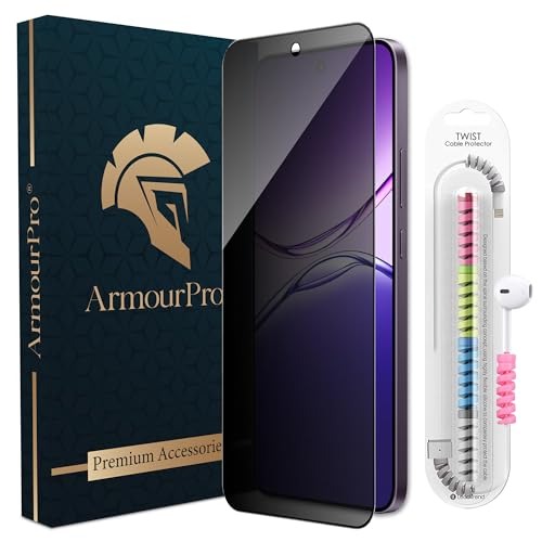 Image of ArmourPro Privacy Tempered Glass Compatible for Oppo F29 (6.7 Inch) Edge-To-Edge Protector Coverage with Easy Installation kit & Cable Protector | Anti-Spy Privacy Screen Protector