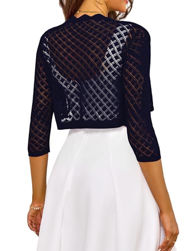 Image of LIENRIDY Women's 2024 Cropped Cardigan 3 /4 Sleeve Hollowed-Out Open Front Bolero Shrug for Dresses S-XL