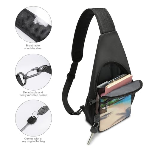 Mochila de Pecho Sling Bag con Estampado Playero Blanca miniatura 4