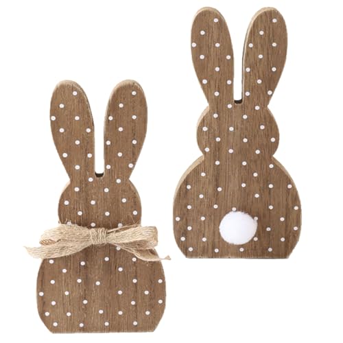 YIEUR 2 Stück Osterhasen Holz Figuren Aufsteller Ostern Hase Deko, 17cm Osterdeko Hasen Osterhasen Holz zum Hinstellen für Draußen Tischdeko Garten Deko (brauen)