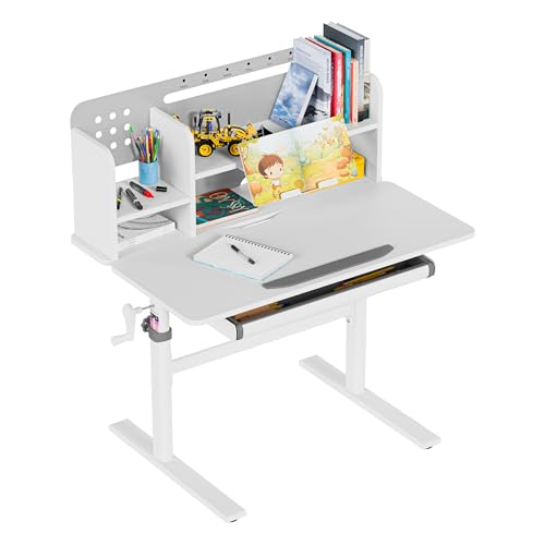MARK ADLER Study 5.0 Ergonomischer Kinderschreibtisch, Höhenverstellbar, Neigbare Tischplatte, Modernes Design, Integrierte Aufbewahrung, Ideal zum Lernen und Kreativsein, Für wachsende Kinder, Grau