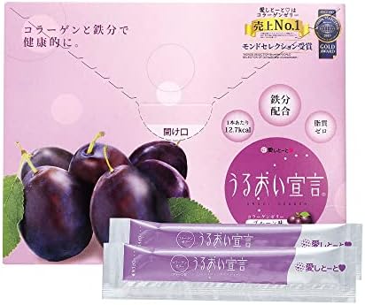 Aishitoto Collagen+Iron Jelly, 13 Calories, Fat-Free, Gluten-Free, Marine Collagen Peptides, 30 Sticks, No Preservatives, Japanese Beauty Snack for Women, Made-in-Japan (Prune)