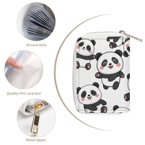 Womens Pu Leather Credit Card Holder Wallet, Compact Slim Zipper Card Organizer Cute Panda Cardholder Protector Case with 20 Slots4