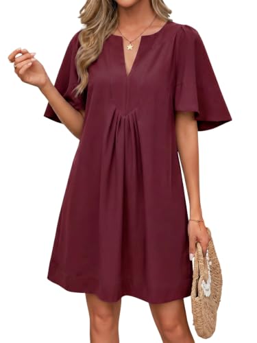 Image of Wenrine Womens Flutter Short Sleeve Mini Dress Casual V Neck Loose Flowy Summer Dresses