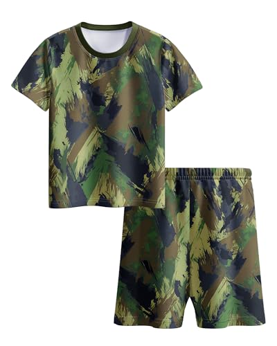 Boys Camo Short Sleeve T-Shirt and Shorts Set Kids Camouflage Play Outfit 5-12 Years