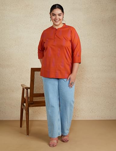 Image of Amazon Brand - Myx Women Printed Regular Cotton Short Kurti (Available in Plus Sizes)