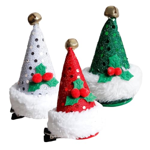 ELAYARD 3 Piezas Pinzas para Pelo de Navidad con Sombrero de Fiesta Clips de Pelo Xmas para Niñas de Accesorios de Barrette Blanco Rojo y Verde