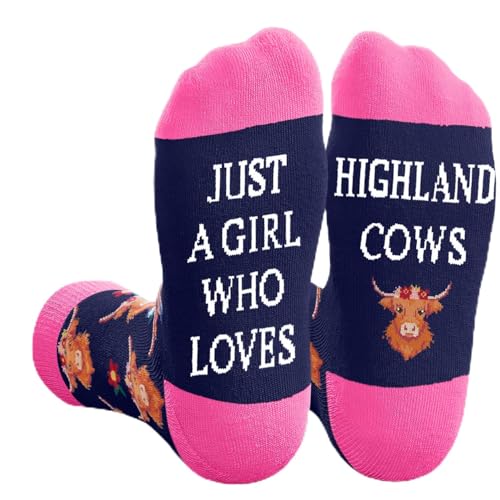HAPPYPOP Highland Cow Gifts for Women - Scottish Animal Silly Socks Gifts for Teen Girls