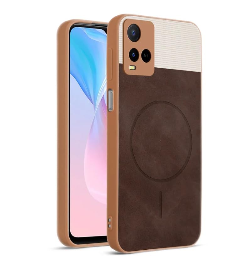 Image of Bintage CASE Mac Safe Design Hard Light Weight Back Case | Soft Border Camera Protect | Dual PU Leather Finish Back Cover Compatible for Vivo Y21G / Y21s / Vivo Y33s - White & Cherry Brown