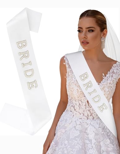 Pearl Bride Sash, White Bachelorette Sash for Bachelorette Party ...
