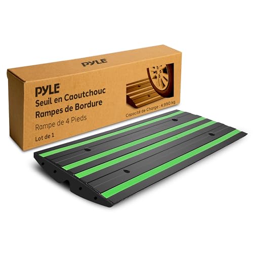 Pyle Rampe de Seuil en Caoutchouc 1,2 m – Rampe Bordure Antidérapante Étanche, Bande Réfléchissante Vertes et Vis d’Expansion, Usage Intensif-Garage,...
