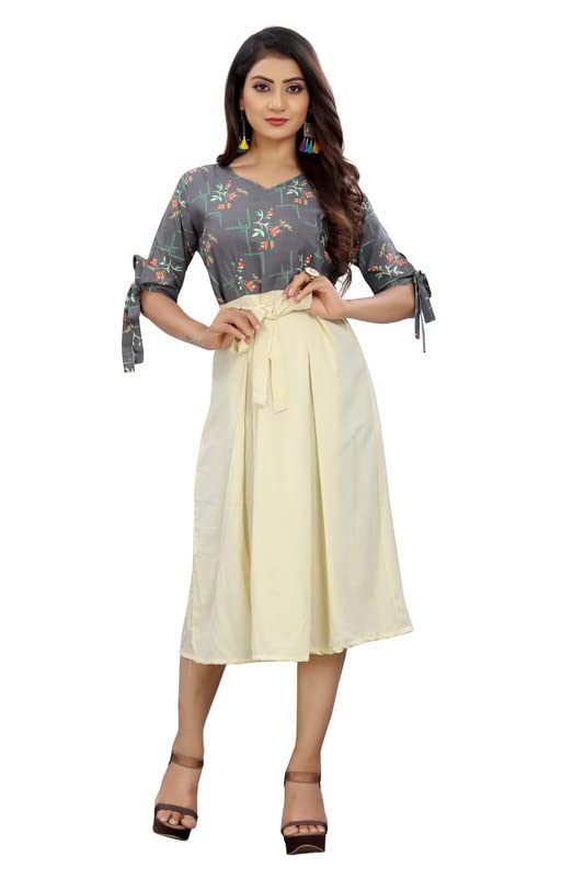 Image of Crepe Floral Print Kurti for Women, Knee Length Dress Dress, Wester Wear