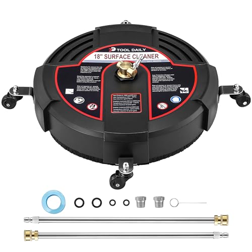 Tool Daily 18 Inch Surface Cleaner for Pressure Washer with 4 Wheels, Driveway Power Washer Attachment with 2 Extension Wands an