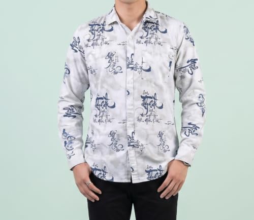 Image of UNM Men's Casual Shirt, Calligraphy Print.