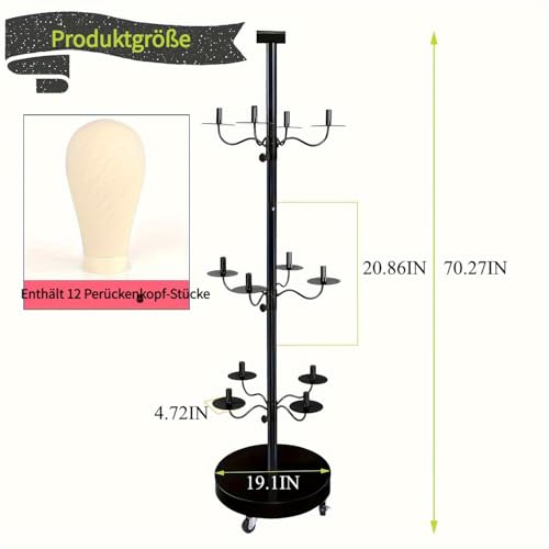 Support à perruques à hauteur réglable pour ranger 12 têtes de mannequin