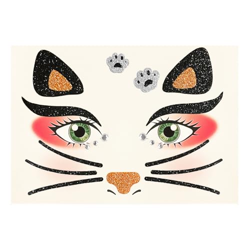 Oblique Unique Sticker Set Katze für Gesicht Tiergesicht Aufkleber für Fasching Karneval Geburtstag Kinder Motto Party Halloween