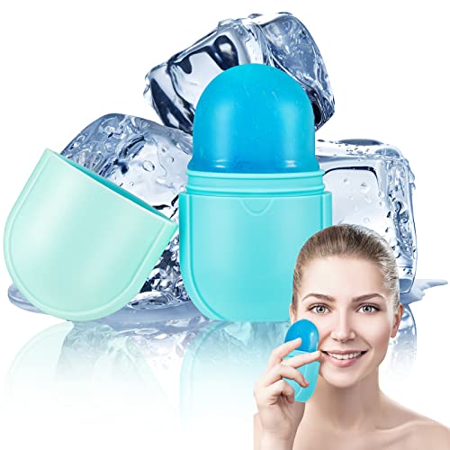 Ice Face Roller Ice Face Mould Ice Holder for Face Ice Stick Beauty Facial Icing Roller Skin Care Silicone Face Ice Cube Icing Tool Ice Sphere for Brighten Remove Lines (Blue,2.2 x 1.6 x 3.9 Inch)
