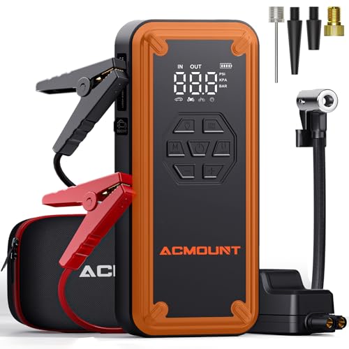 Jump Starter with Air Compressor, Acmount 5000A Car Battery Jump Starter with 150PSI Tire Inflator for Up to 9.0 Gas/8.0L Diesel, 12V Portable Jump Starter Box with LCD Display, Light (Orang