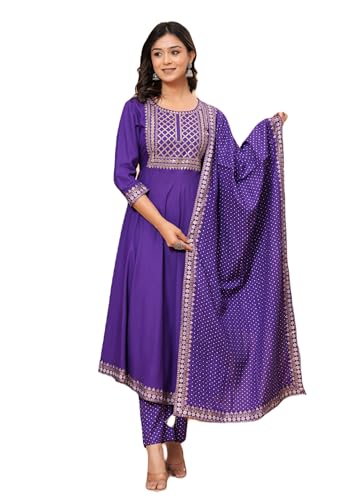 Women Embroidered Kurta set with Dupatta in Rayon fabric Indian Tunic Dress Ethnic Wear Collection For Women