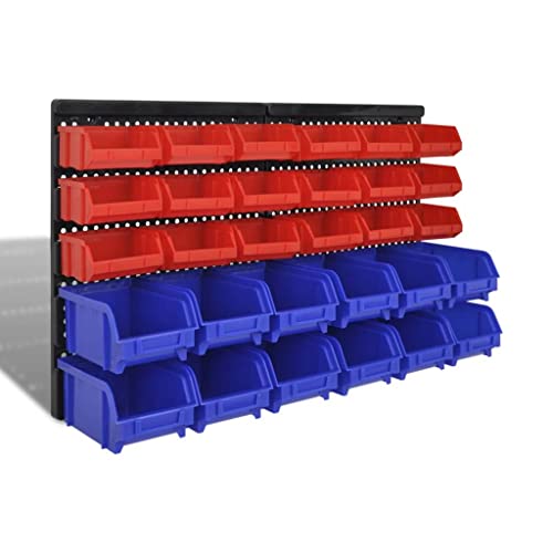 Teenpull Lot de 30 étagères murales de rangement avec 18 petites boîtes rouges et 12 grandes boîtes empilables bleues en polypropylène, charge jusqu'à...