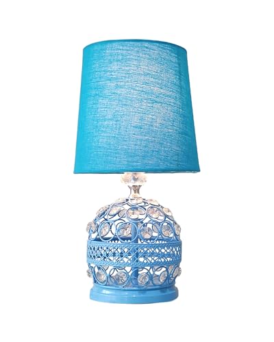 Image of Homesake Modern Small Crystal Table Lamp, Contemporary Bedroom Bedside Nightstand Lamp, Morden Minimalist, Desk Globe Lamp for Living Room Girls Kids Room, Fabric Shade, (Turquoise)