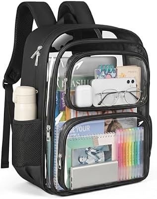 Mieakvool Clear Backpack, Fabric & PVC Clear Bookbag Heavy Duty Transparent Bag Large Capacity See T...