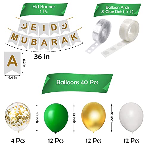 Image of Party Propz Eid Decoration Items for Home Decor - 43pc Eid Mubarak Decorations for Home, Eid Mubarak Banner and Balloons, Ramadan Mubarak Decoration, Eid Balloons