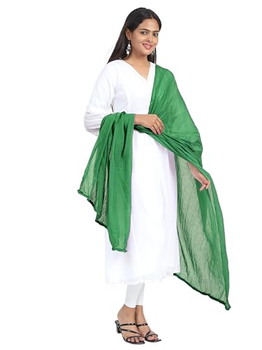 Image of Miraan Solid Pure Cotton Dupatta with Pom Pom Border, 2.25 meters length (DUPCOTTON)