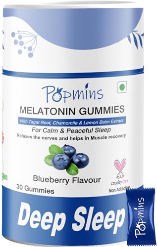 Popmins Vegan Melatonin Gummies 5mg – Sugar-Free Sleep Support with Tagar Root, Chamomile & Lemon Balm – Natural Relaxation & Restful Sleep Aid for Men & Women – 30 Gummies