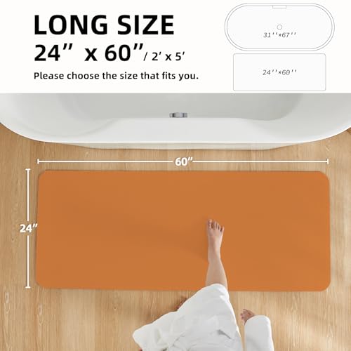 Bathroom Mat Quick Dry, Bathroom Rugs Non Slip Washable Thin Absorbent Bath Mat Fits Under Door Bathroom Floor Mat Perfect for Bath, Shower, or Sink 24"x60" Orange