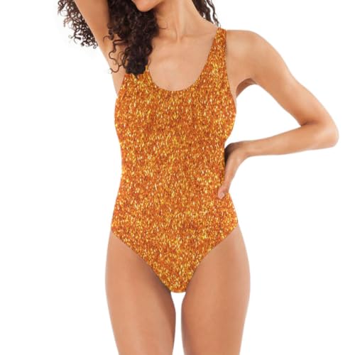 Maillots de bain pour femme faux paillettes orange une pièce de natation