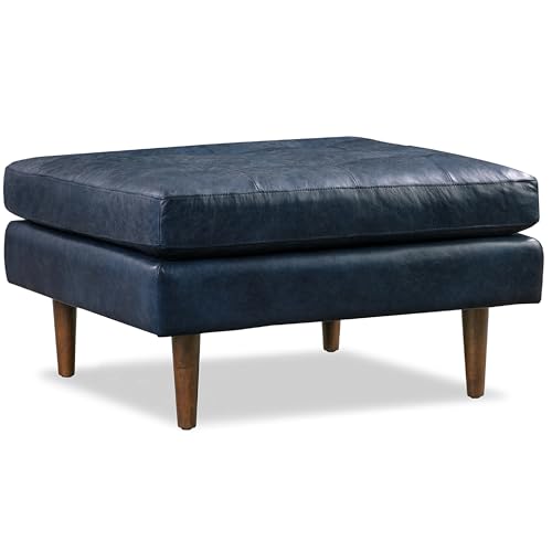 Image of Poly & BARK Napa Ottoman in Full-Grain Semi-Aniline Italian Tanned Leather in Midnight Blue