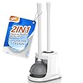 LOVLOY Toilet Plunger and Brush with Holder, Bowl Brush and Heavy Duty Toilet Plunger Set with Ventilated Holder, 2-in-1 Toilet Brush and Plunger Combo for 5.3-inch Toilet Drain New Pack (White, 1)
