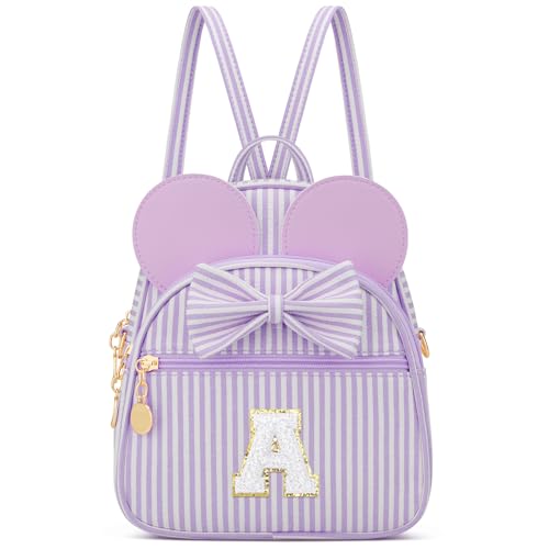 CLOUDWINGS Personalized Birthday Gift for Toddler Girls Small Initial Backpack Purse for Little Girl Cute Mini Purse for 3-10 Years Old Kids Purple A