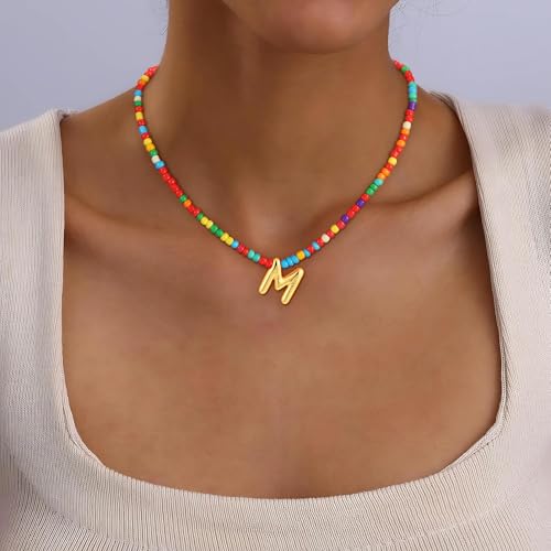 Colorful Initial Necklaces for Girls Women Kids - Teen Girls Gifts Trendy Beaded Bubble Initial Letter Necklace Dainty Gifts Choker Necklace for Girl Jewelry4