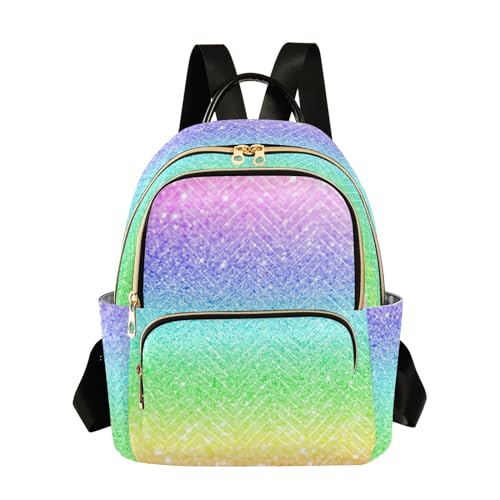 Yasala Women Backpack Gradient Glitter Rainbow Sparkle Durable Travel Backpack Lightweight Handbag Lady Purse Roomy Double Zipper Weekend Bag for Everyday Use