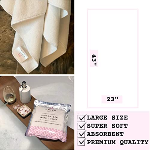 Emiko Microfiber Hair Towel For Women - Quick Anti Frizz Drying For Long Or Curly Hair, Large (43" X 23"), White, Super Absorbent & Soft #TOP3