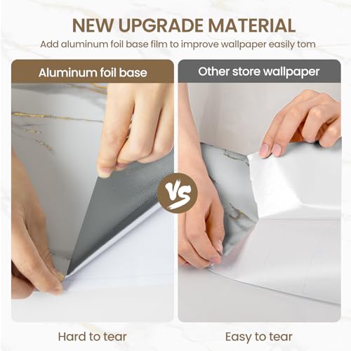 image for practicalWs Glossy Marble Wallpaper Peel and Stick White/Gold Granite 