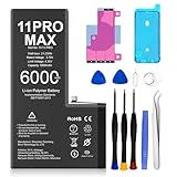 Batterie pour iPhone 11 Pro Max, 6000mAh Batterie de Remplacement Polymère Li-ION Haute C...