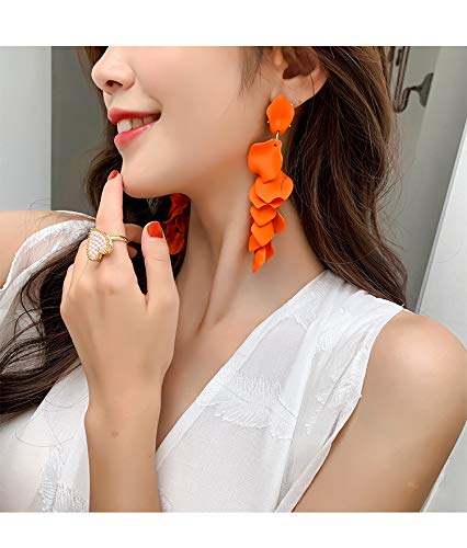 Dangle Acrylic Petal Earrings Long Drop Statement Fashion Rose Flower Earrings Hanging Resin Floral Tassel Earrings for Women4