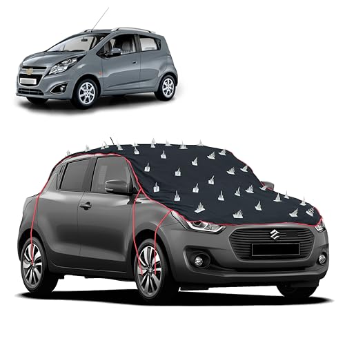 Image of Dog Protection Spike Car Cover for Chevrolet Beat Bonnet to Roof Easy Installation with 4 Elastic Hook Strap | Anti-Scratch Soft Cotton Inner | Complete Protection from Street Dogs & Monkeys