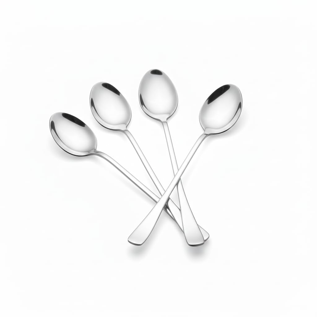 Vaa Dream Stainless Steel Long Handle Spoon Set, Set of 4, Soda Spoons. The Set Features a Modern and Polished Design