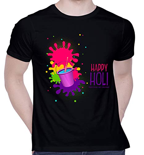 Image of CreativiT Graphic Printed T-Shirt for Unisex Happy Holi Tshirt | Casual Half Sleeve Round Neck 100% Cotton