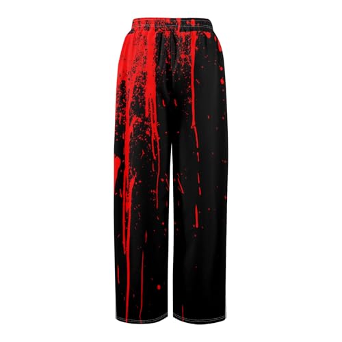 Women Casual High Waist Wide Leg Pants Halloween Bloody Long Palazzo Pants Horror Lounge Drawstring Trousers with Pockets4