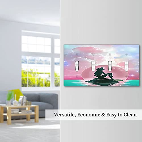 Pink Mermaid Monthly Pass Wall Plate 4 Gang Toggle Light Switch Cover Quad Wall Plate Switch Plates For Electrical Kitchen Home Office Decor Standard Size 8 X 4.5 In #TOP6