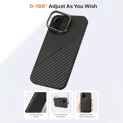 Image of AIBEX Aramid Fiber Mag-Saf Case Compatible for iPhone 16 | Slim Protective Back Cover with Built-in Magnets | Wireless Charging Support | Camera Ring Stand | Shockproof with Air Guard Corners