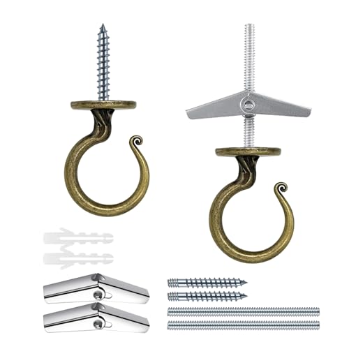 Evsteluo 2 Inch Heavy Duty Ceiling Hook – Easy Installation Zinc Alloy Hooks for Hanging Plants & Light Fixtures, Works on Wood, Concrete & Drywall (2 Sets, Antique Brass)