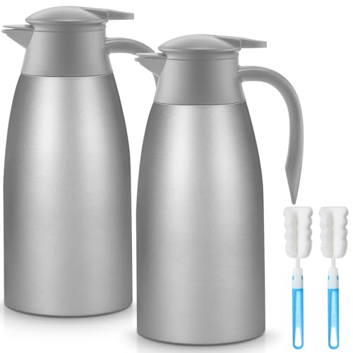 Image of Norme 2 Pcs Thermal Coffee Carafe Insulated Stainless Steel Coffee Carafe for Hot Liquid Vacuum Thermal Pot Creamer Pitcher Dispenser with Brushes Keeping Hot Water Milk(Gray,51 oz)