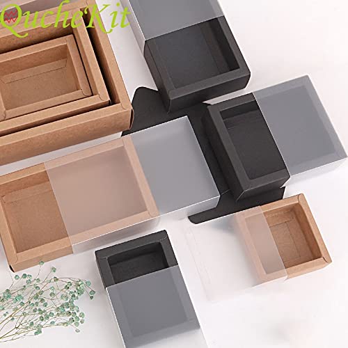 Crysdaralovebi 10 scatole di imballaggio in carta kraft con finestra in PVC trasparente nera, delicata scatola regalo per biscotti, caramelle, torte nuziali (marrone, interno 24,5 x 14 x 8,5 cm)